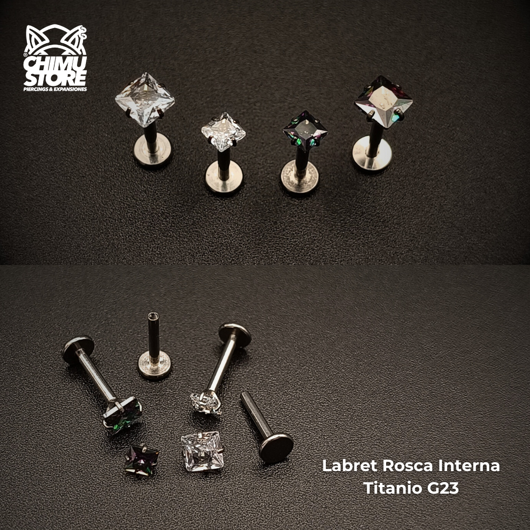 NEW Labret (HC) Titanio G23 - Prong Set Zirconia Cuadrada 003 (1,2mm;8mm) (16G)