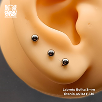Labret Rosca Interna Titanio ASTM F-136 - Bolita de 3mm Plateados (1,2mm) (16G)