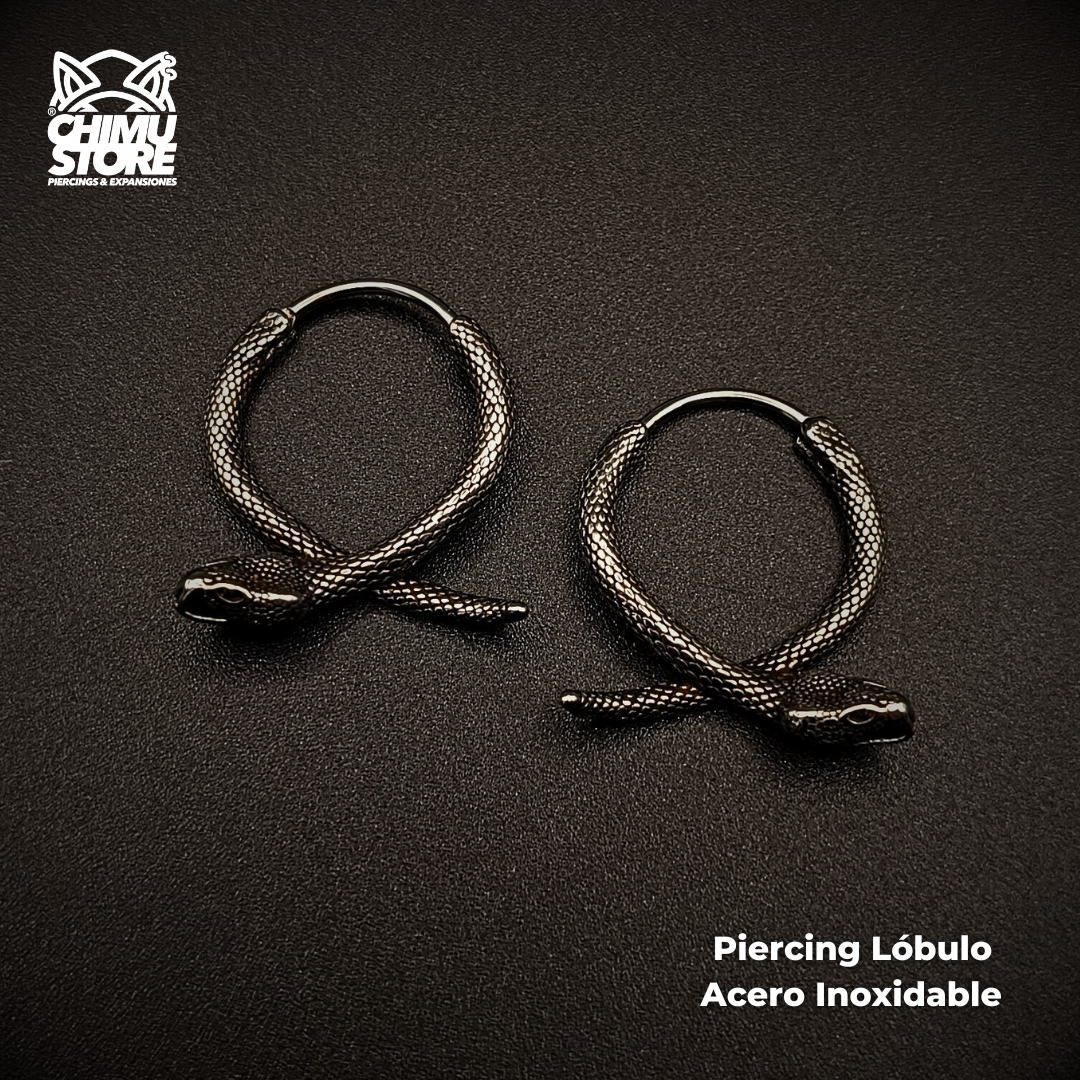 Piercing Lobulo Acero Inoxidable - Serpiente Cruzada 01 (1mm;12mm)