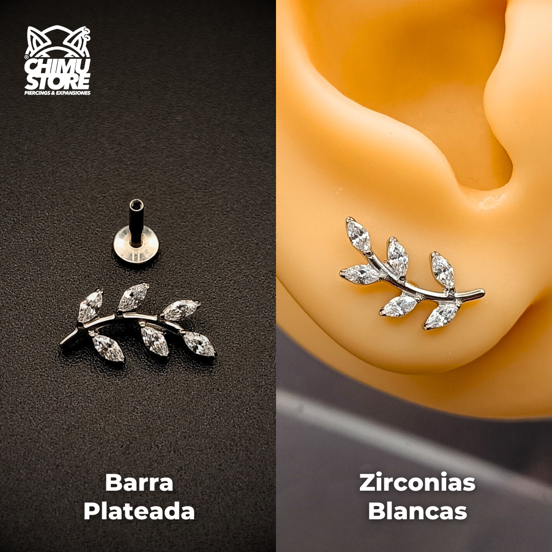 Labret (HC) Titanio ASTM F-136 - Rama con 6 Hojas Zirconias (1,2mm;6mm) (16G)