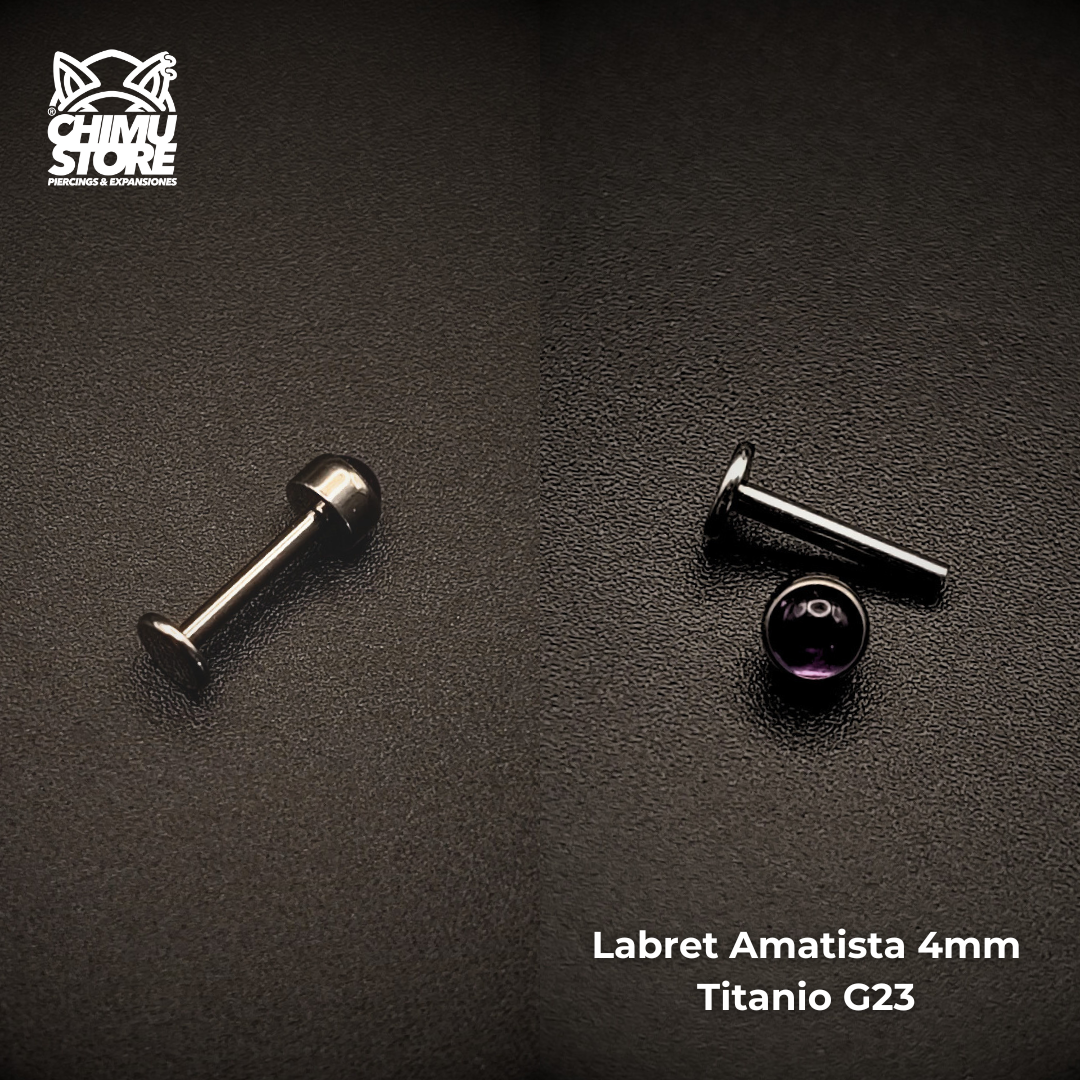 NEW Labret (HC) Titanio G23 - Piedra Amatista 4mm (1,2mm;8mm) (16G)
