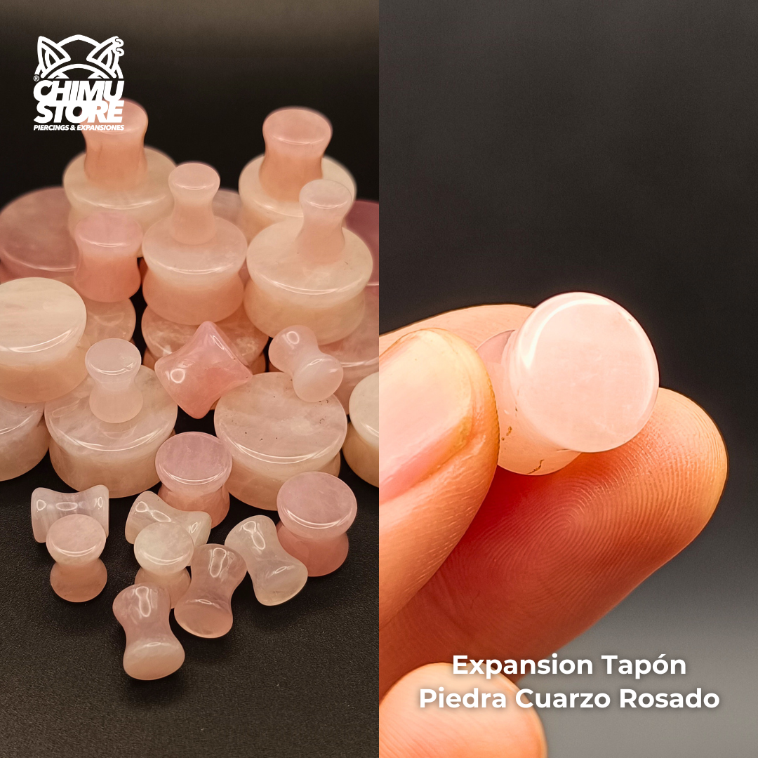 NEW Expansion Tapon - Piedra Cuarzo Rosado Circular (3mm a 25mm)