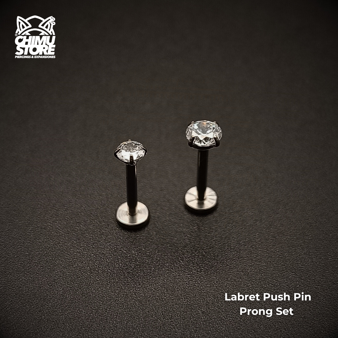 NEW Labret Push Pin Titanio G23 - Prong Set Zirconia Redonda (1,2mm) (16G)
