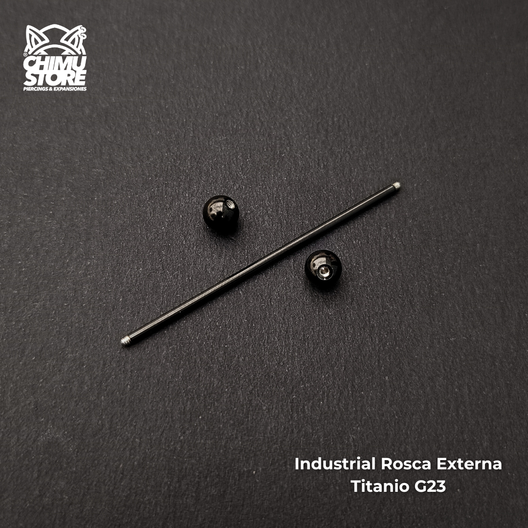 NEW Industrial Barbell Titanio G23 - Largo 50mm Negro (1,6mm;50mm;6x6) (14G)