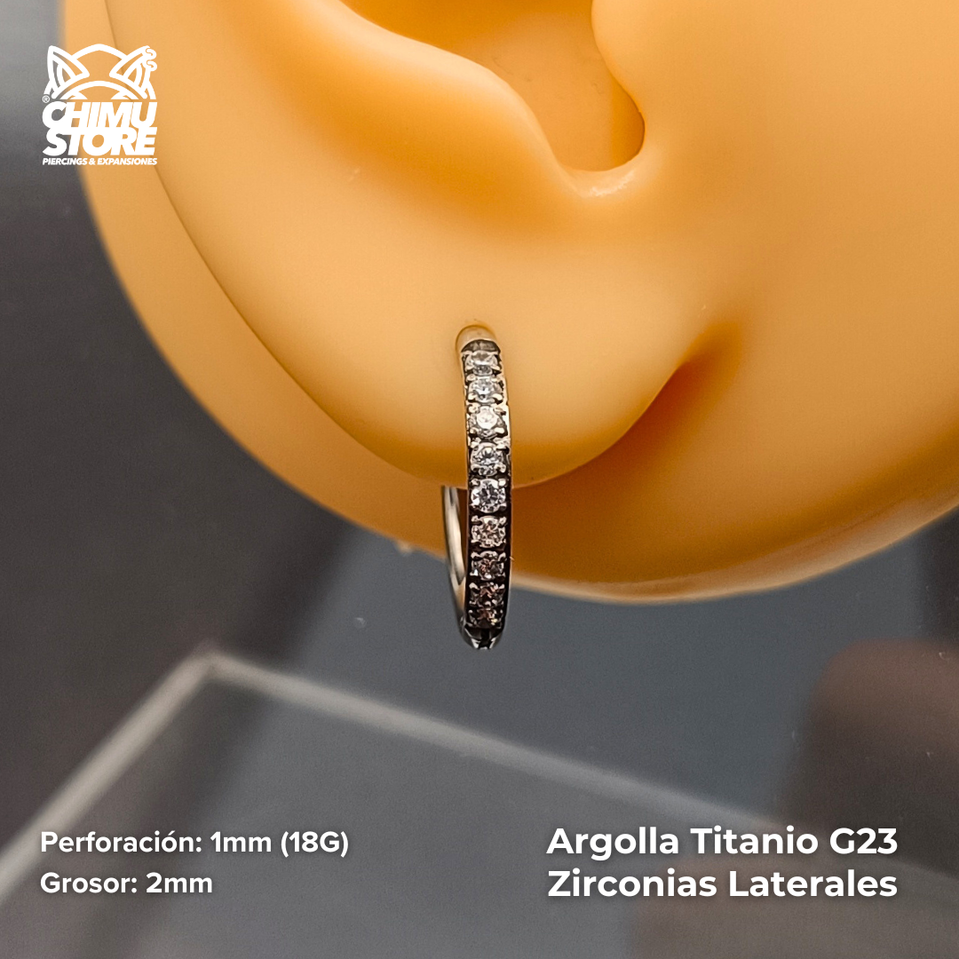NEW Argollas Titanio G23 - Plateados Grosor 2mm Zirconias Laterales (1mm;12mm) (18G)