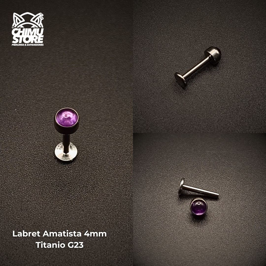 NEW Labret Titanio G23 - Piedra Amatista 4mm (1,2mm;8mm) (16G)