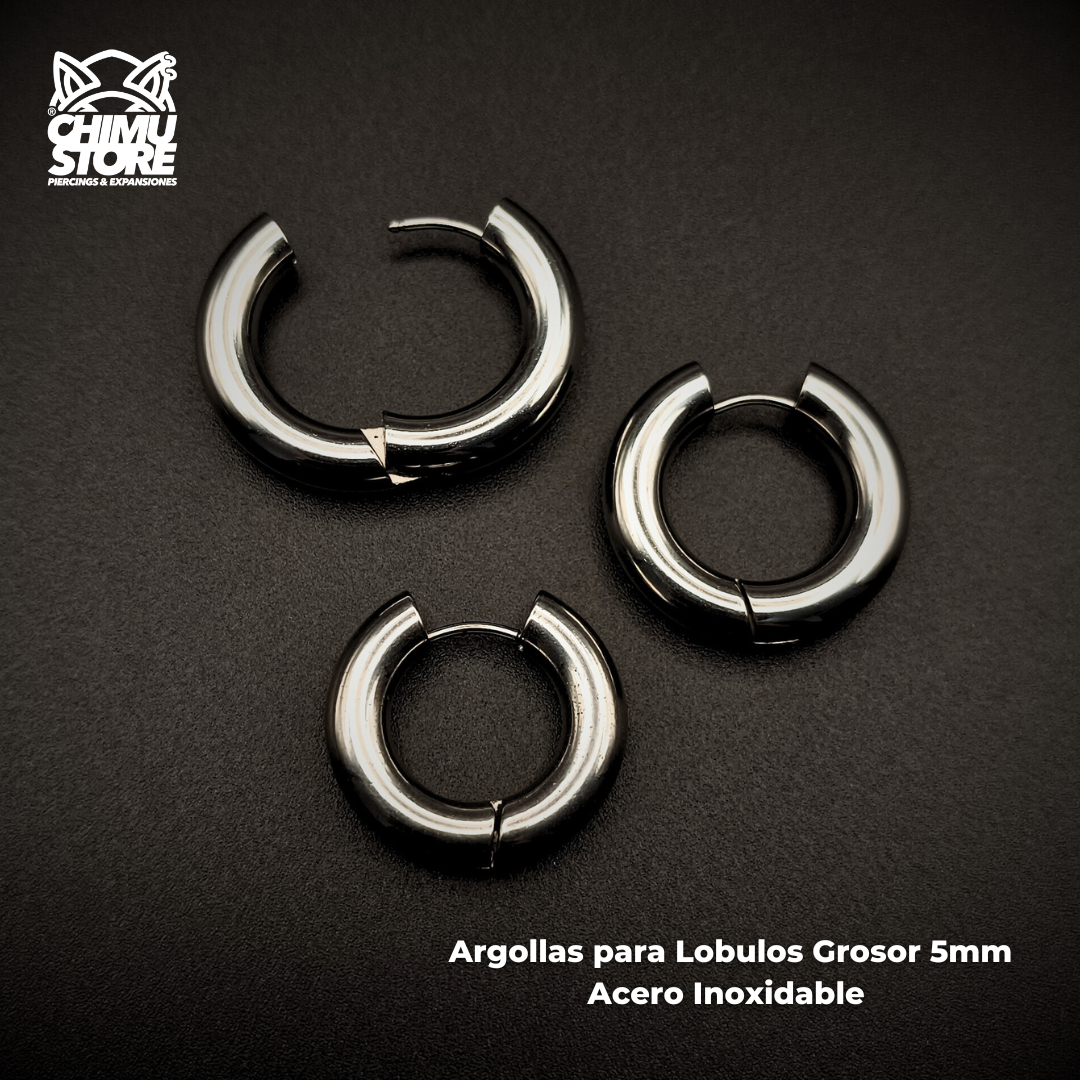 NEW Argollas Lobulo Acero Inoxidable - Plateados Grosor 5mm (18G)