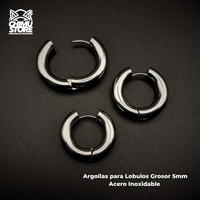 NEW Argollas Lobulo Acero Inoxidable - Plateados Grosor 5mm (18G)