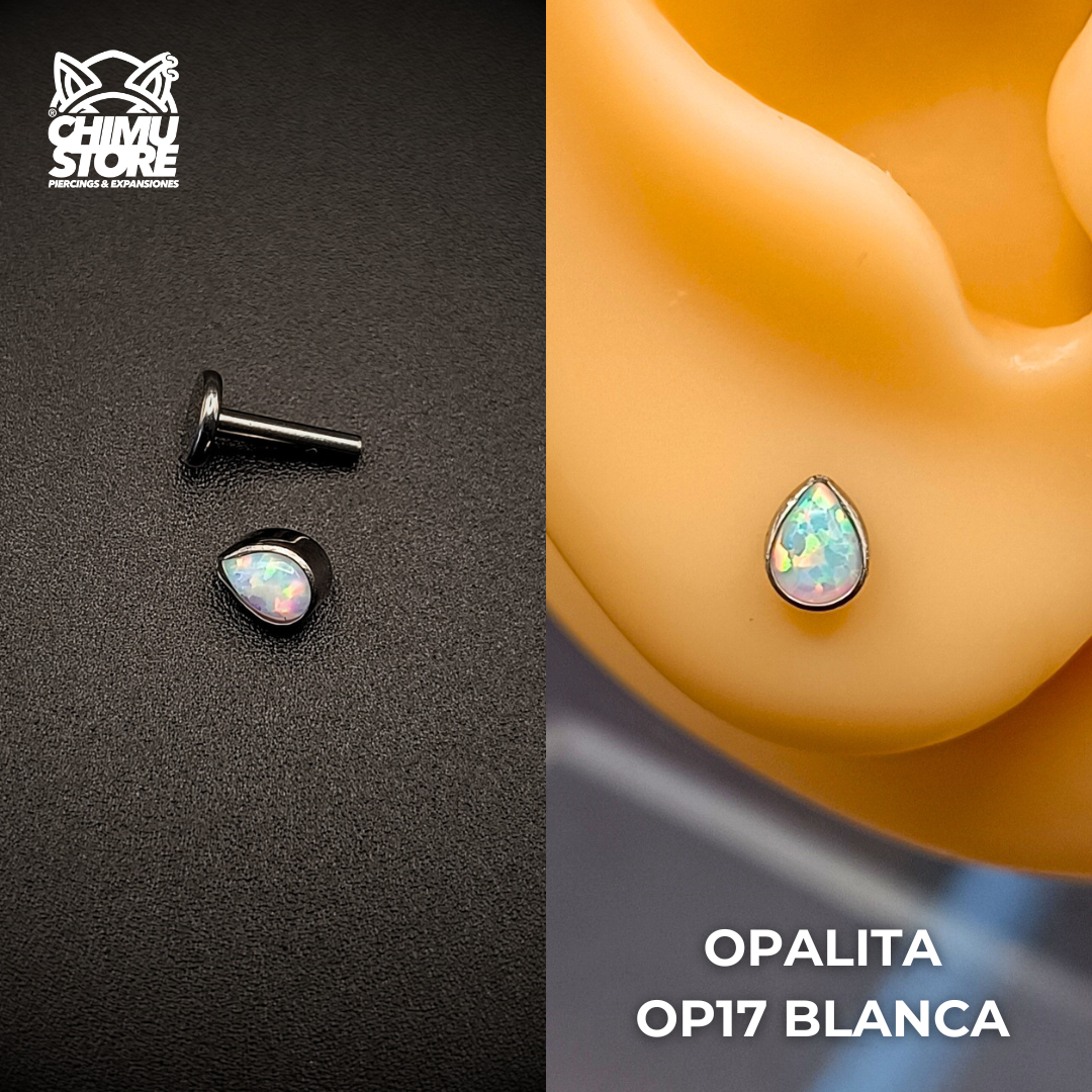 NEW Labret (HC) Titanio G23 - Bezel Set Lagrima Opalita (1,2mm) (16G)
