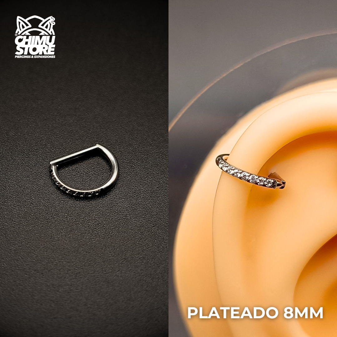 NEW Argolla Clicker Titanio G23 - Forma D Half Zirconias Laterales (1,2mm) (16G)