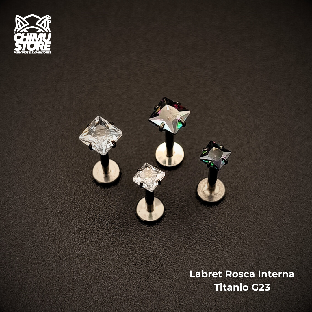 NEW Labret (HC) Titanio G23 - Prong Set Zirconia Cuadrada (1,2mm;8mm) (16G)