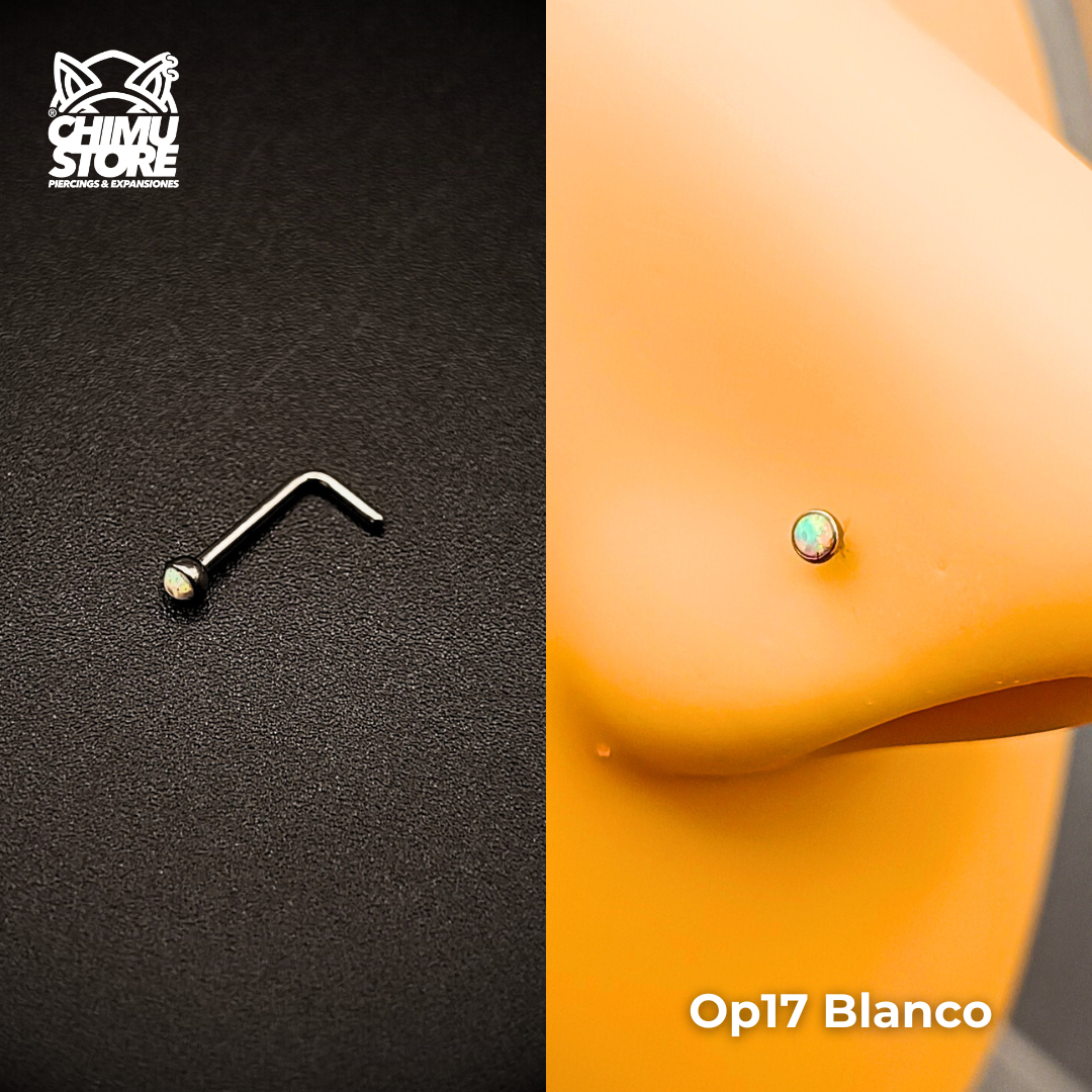 NEW Nostril (Forma L) Titanio G23 - Piedra Opalita (0,8mm) (20G)