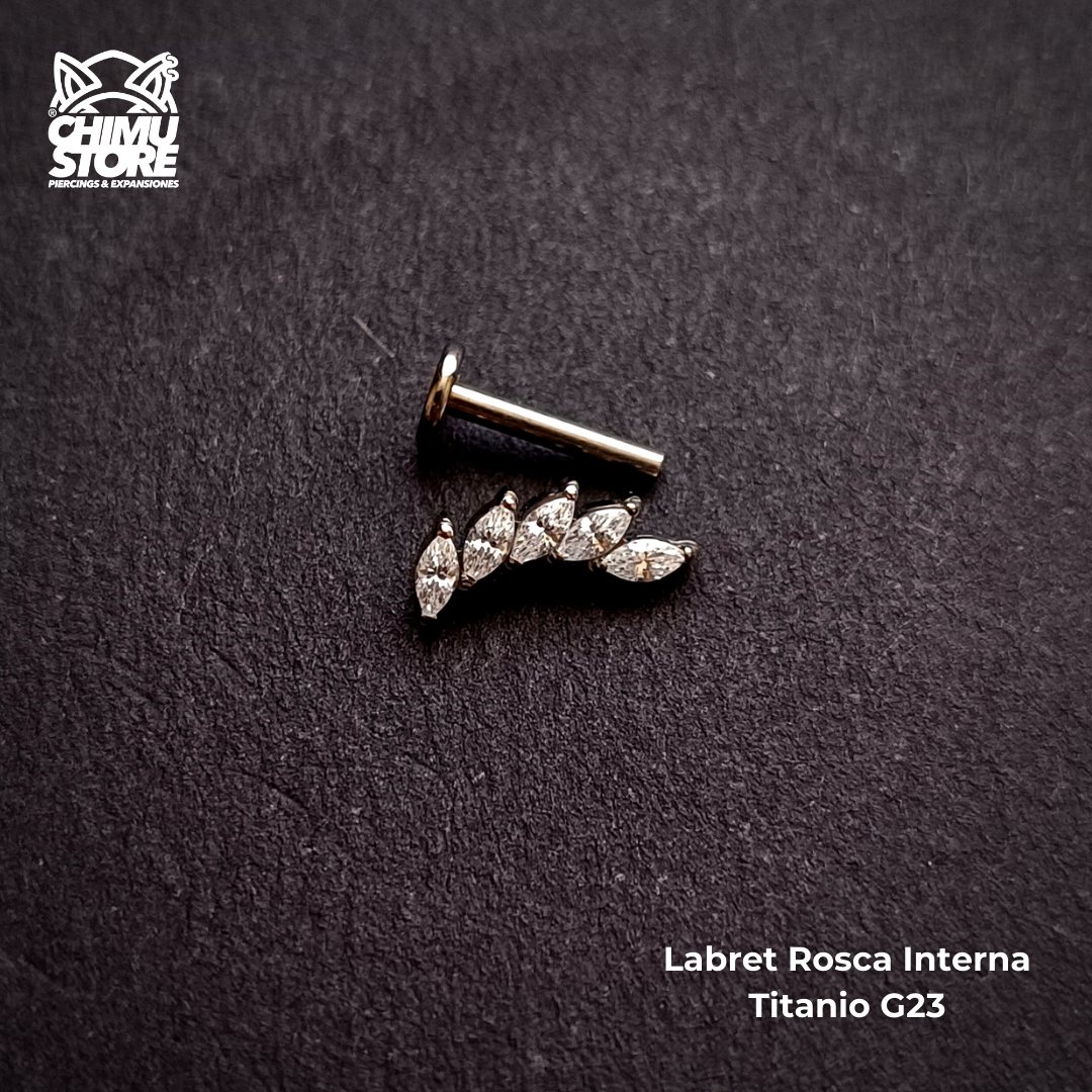 NEW Labret Titanio G23 - Ala de 5 Zirconias (1,2mm;8mm) (16G)