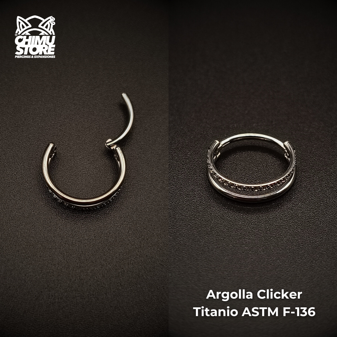 NEW Argolla Clicker Titanio ASTM F-136 - Double Spark Zirconias (1,2mm;12mm) (16G)