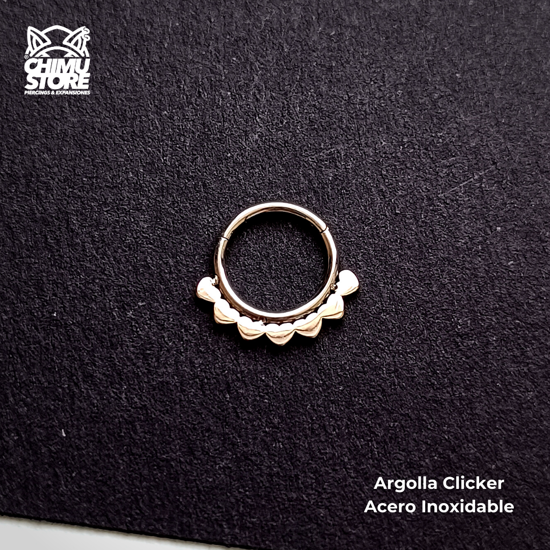 REP Argolla Clicker Acero Inoxidable - Bordeado de 7 Corazones (1,2mm;8mm) (16G)