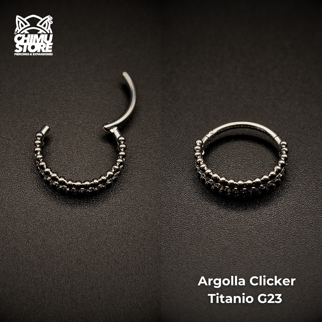 NEW Argolla Clicker Titanio G23 - Zirconias Laterales y Doble Cuentas (1,2mm) (16G)