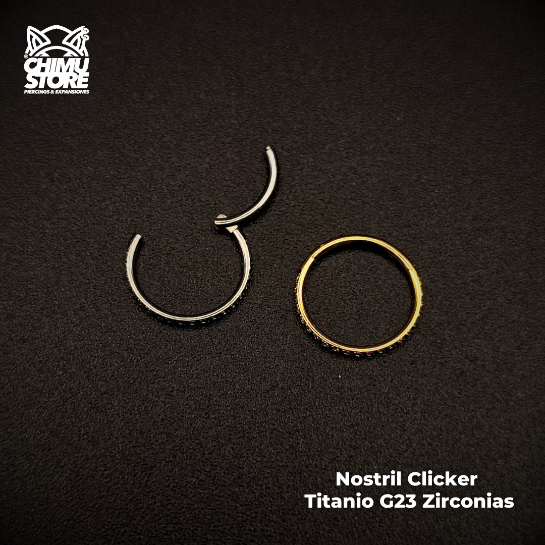 NEW Nostril Argolla Clicker Titanio G23 - Zirconias Laterales (0,8mm 20G y 1mm 18G)