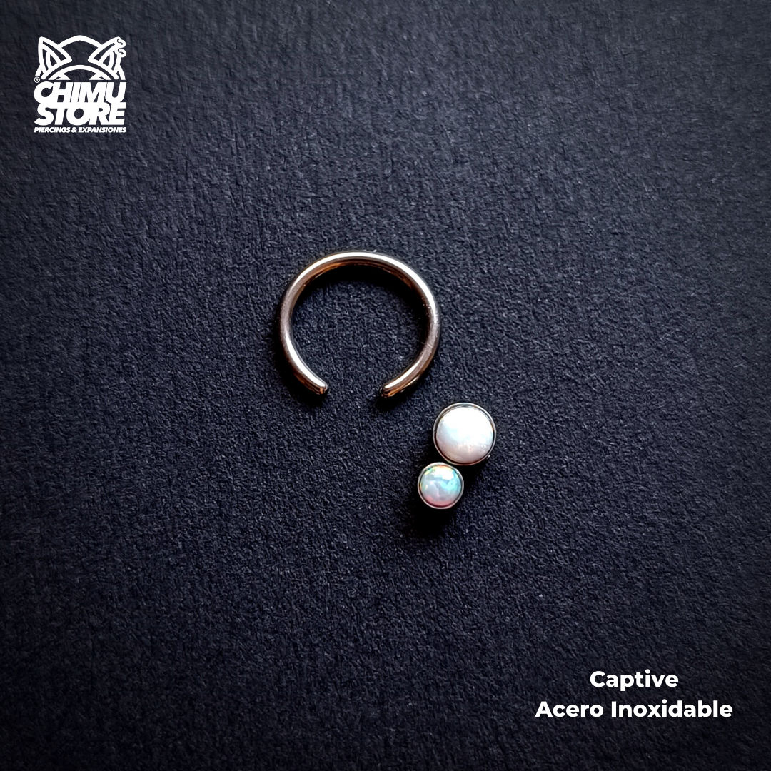 NEW Captive Acero Inoxidable - 2 Opalitas Verticales (1,2mm;8mm) (16G)