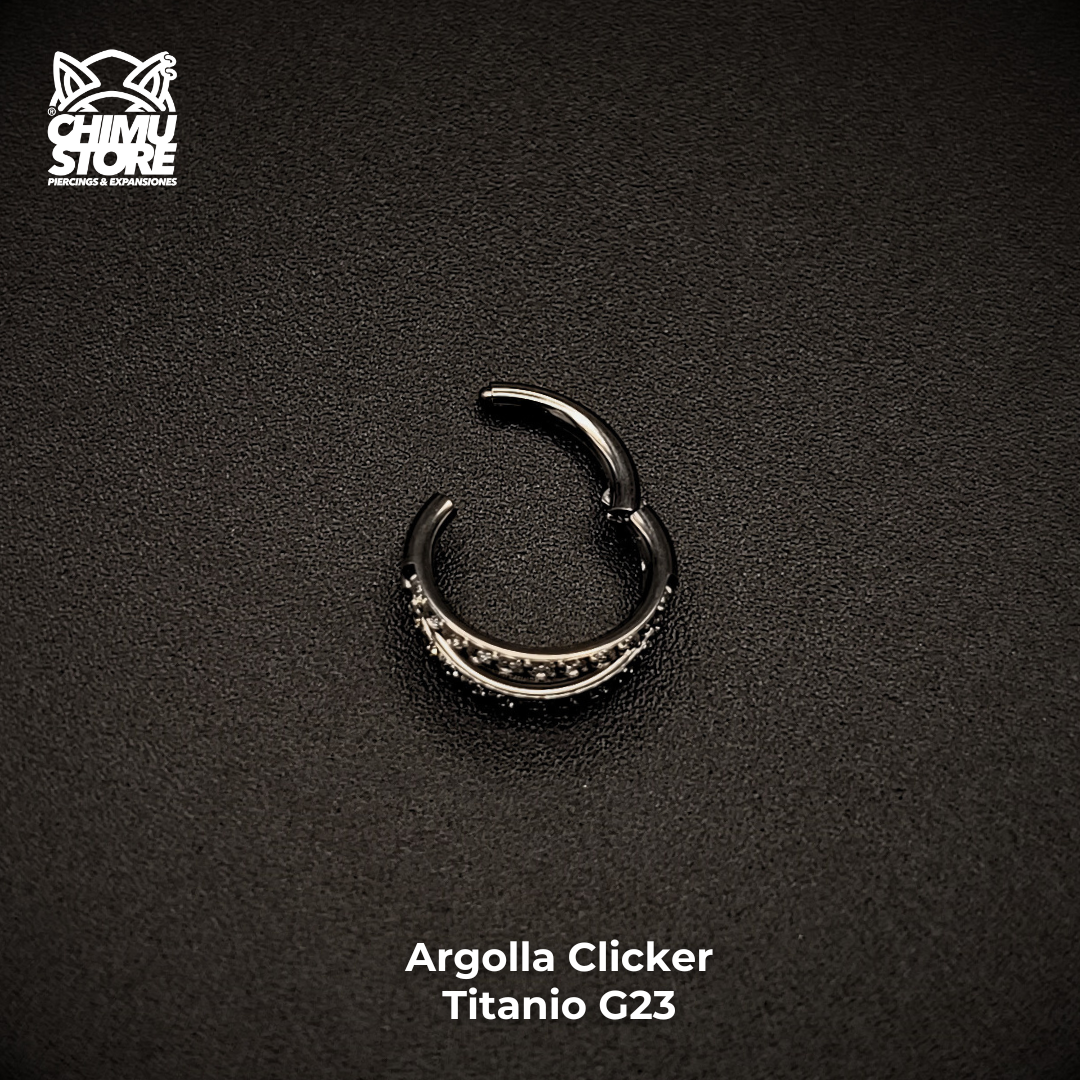 NEW Argolla Clicker Titanio G23 - Doble Anillo Zirconias Laterales (1,2mm) (16G)
