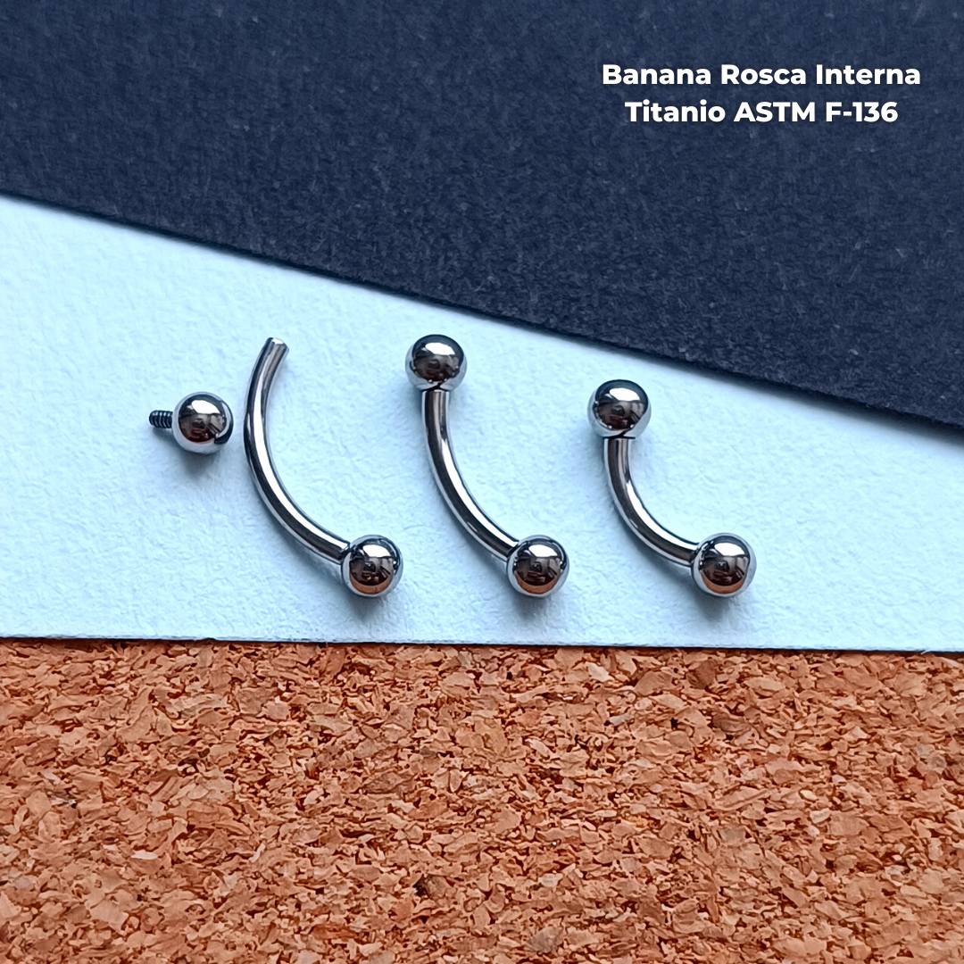 NEW Banana Rosca Interna Titanio ASTM F-136 - Plateada Bolitas 3mm (1,2mm) (16G)