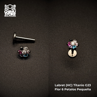 Labret (HC) Titanio G23 - Flor Pequeña 6 Pétalos Zirconias Colores (1,2mm) (16G)