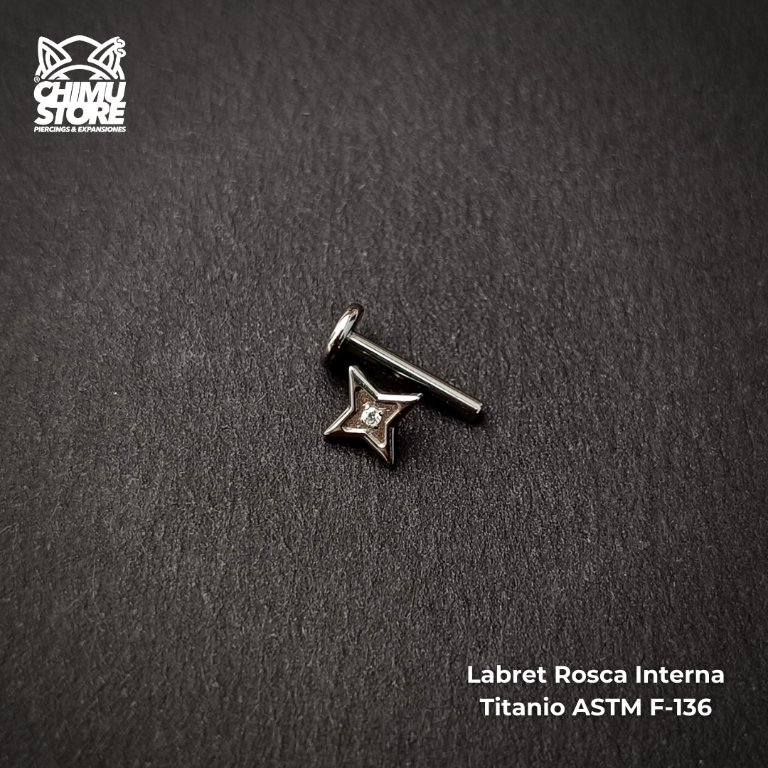 NEW Labret Rosca Interna Titanio ASTM F-136 - Shuriken (1,2mm;6mm) (16G)