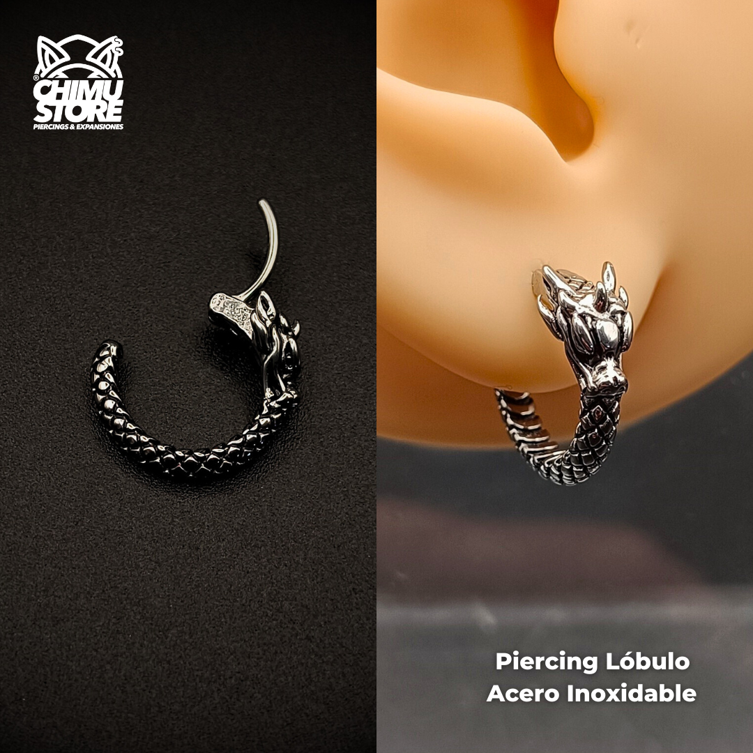 NEW Piercing Lobulo Acero Inoxidable - Cabeza de Dragón 01 (1mm;11mm)