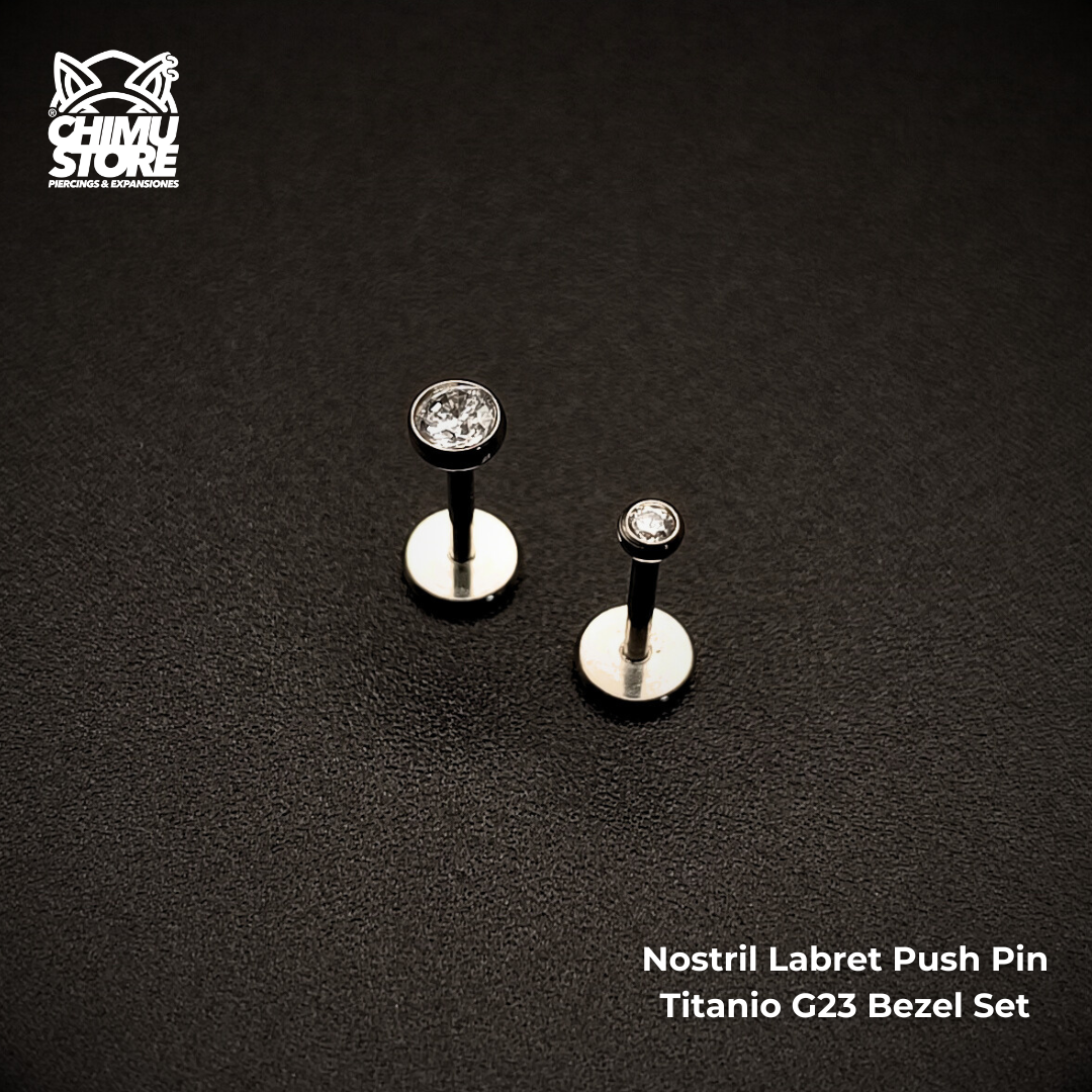 NEW Nostril Labret (Push Pin) Titanio G23 - Bezel Set Zirconia (0,8mm) (20G)