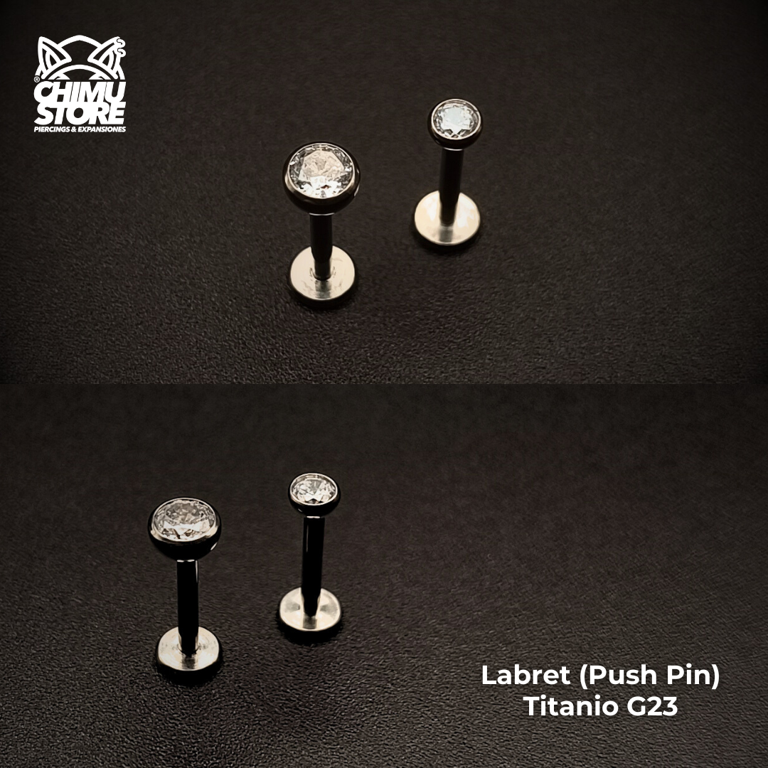 NEW Labret (Push Pin) Titanio G23 - Bezel Set Zirconia Redonda (1,2mm;8mm) (16G)