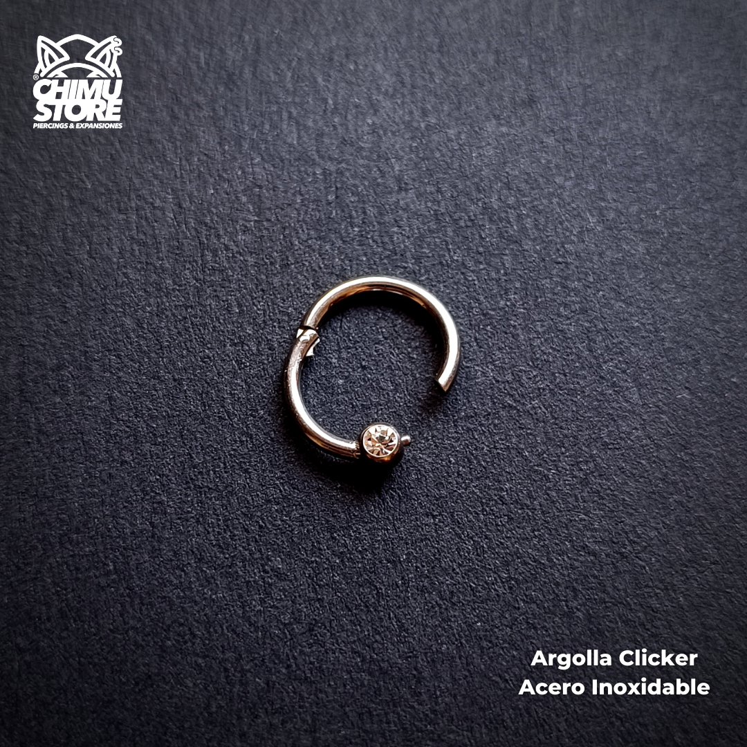 Argolla Clicker Acero Inoxidable - Bolita Cristal (1,2mm;8mm) (16G)