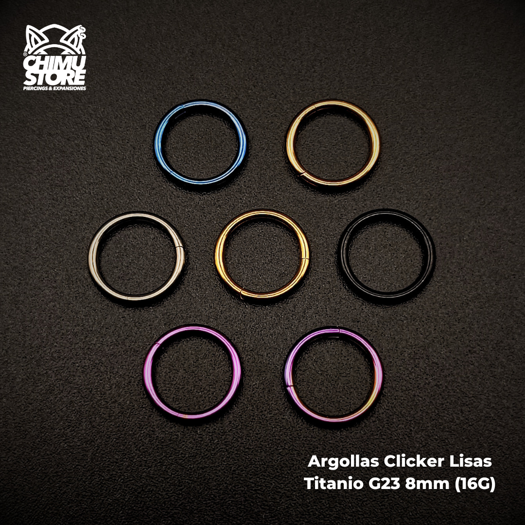 NEW Argollas Clicker Titanio G23 - Lisas Tamaño 8mm (1,2mm) (16G)