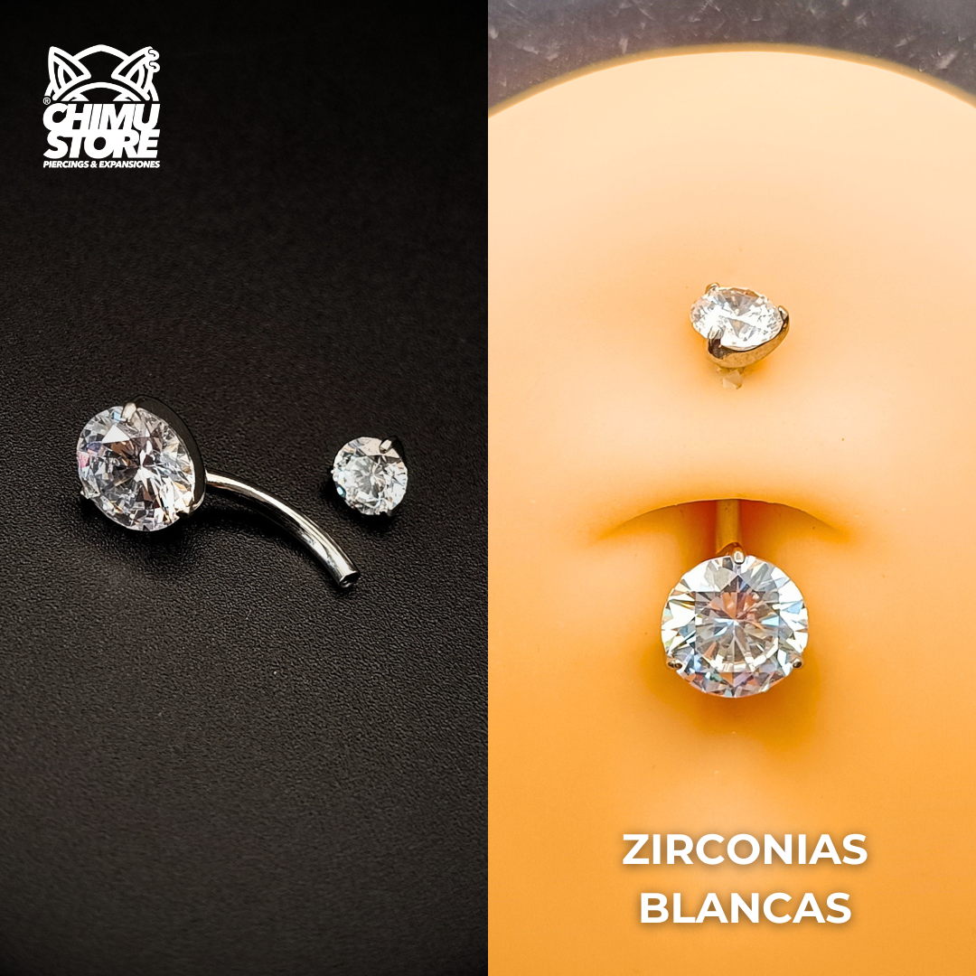 NEW Navel (HC) Titanio ASTM F-136 - Prong Set Zirconia Circular (1,6mm;10mm) (14G)