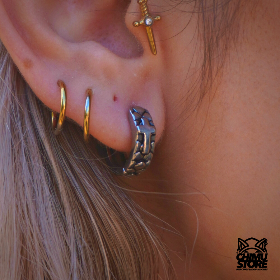 NEW Piercing Lobulo Acero Inoxidable - Argolla Cruz en Rocas (1mm;10mm)