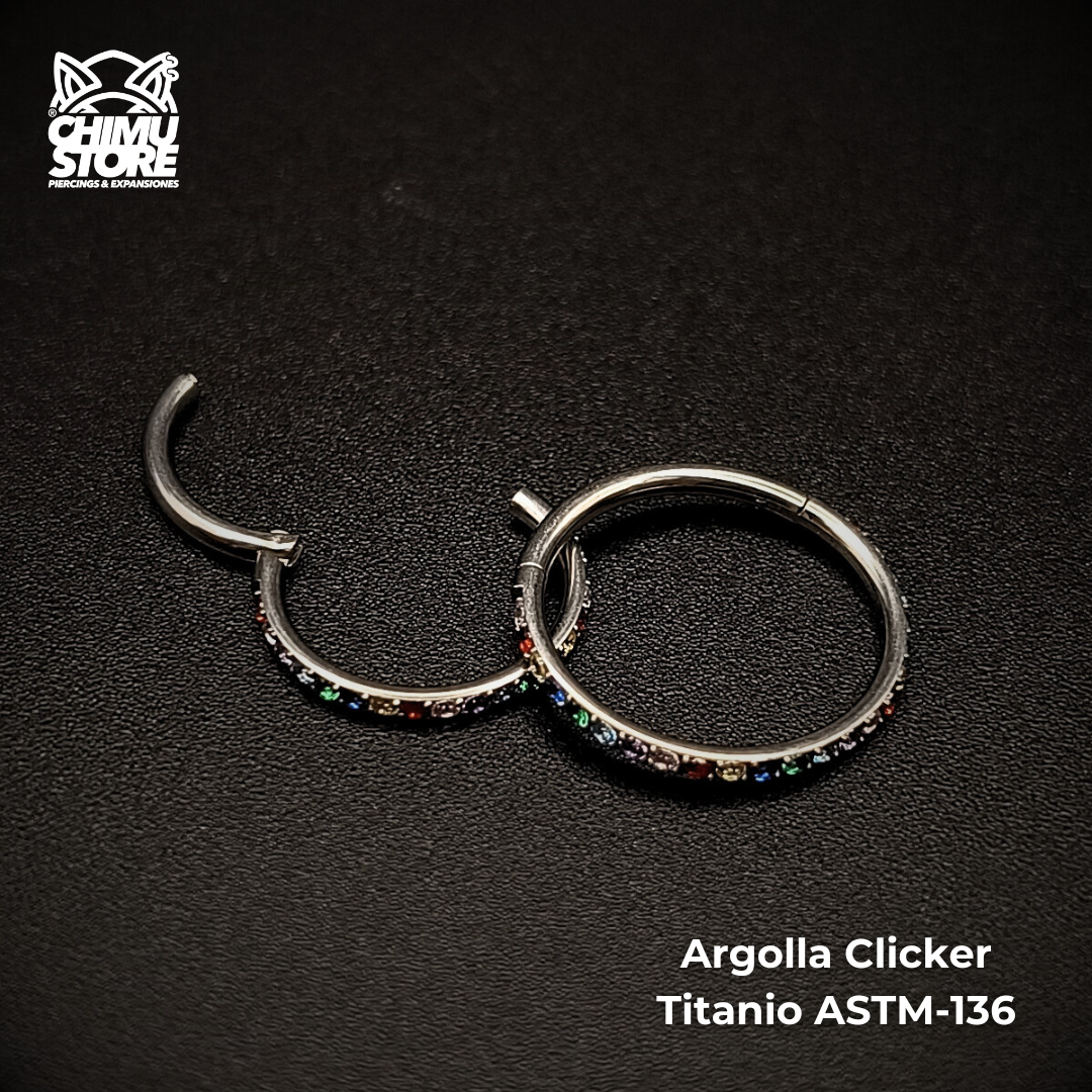 NEW Argolla Clicker Titanio ASTM F-136 - Zirconias Colores Laterales (1,2mm) (16G)