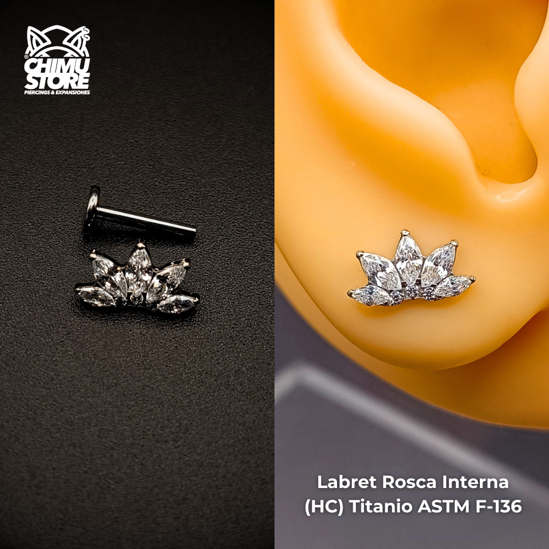 NEW Labret (HC) Titanio ASTM F-136 - Lotus Crown Zirconias (1,2mm;8mm) (16G)