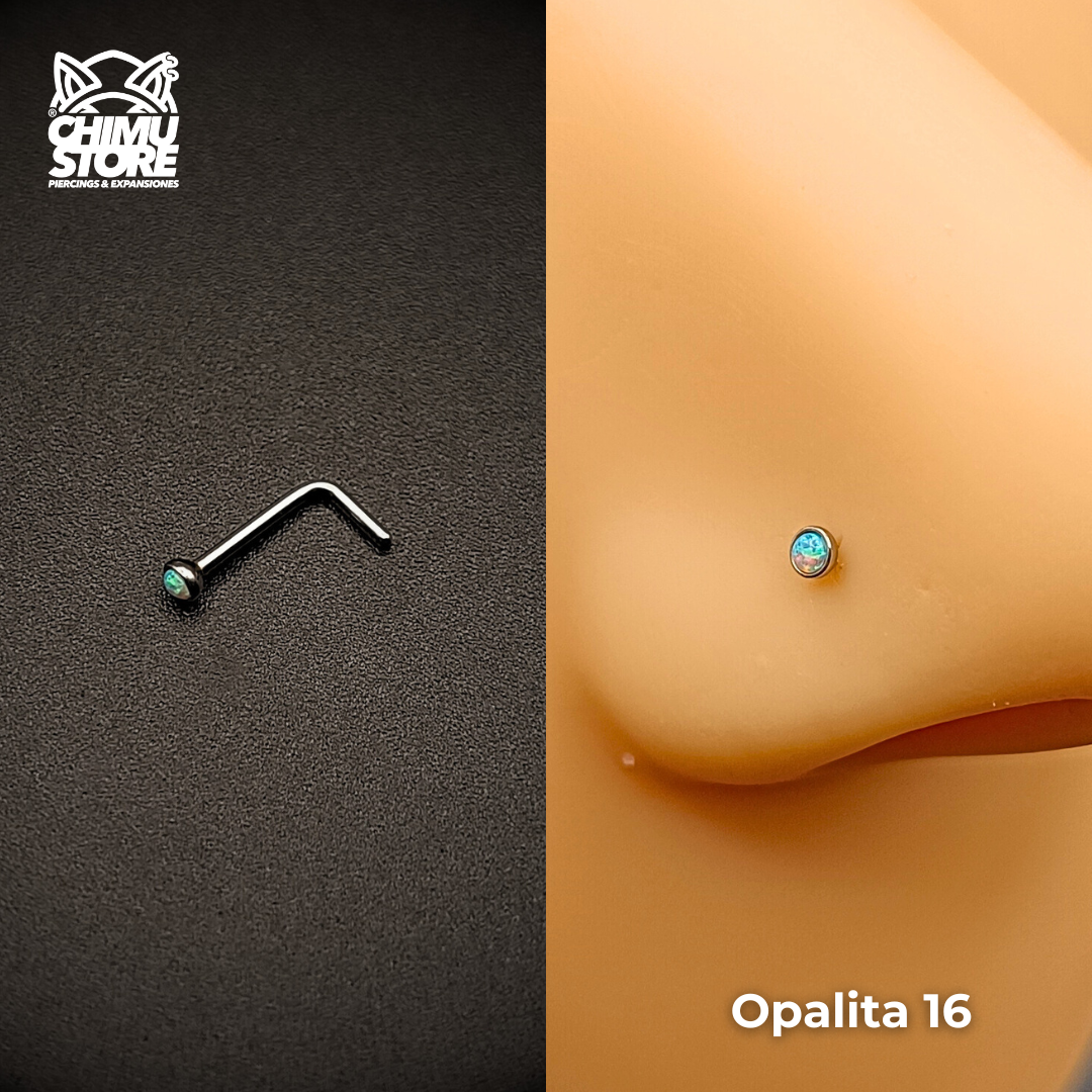 NEW Nostril (Forma de L) Acero Inoxidable - Piedra Opalita (0,8mm) (20G)