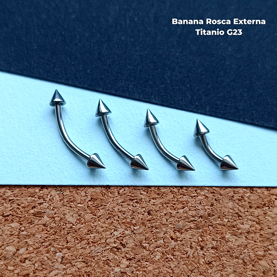 NEW Banana Rosca Externa Titanio G23 - Puntas 3mm Plateado (1,2mm) (16G)