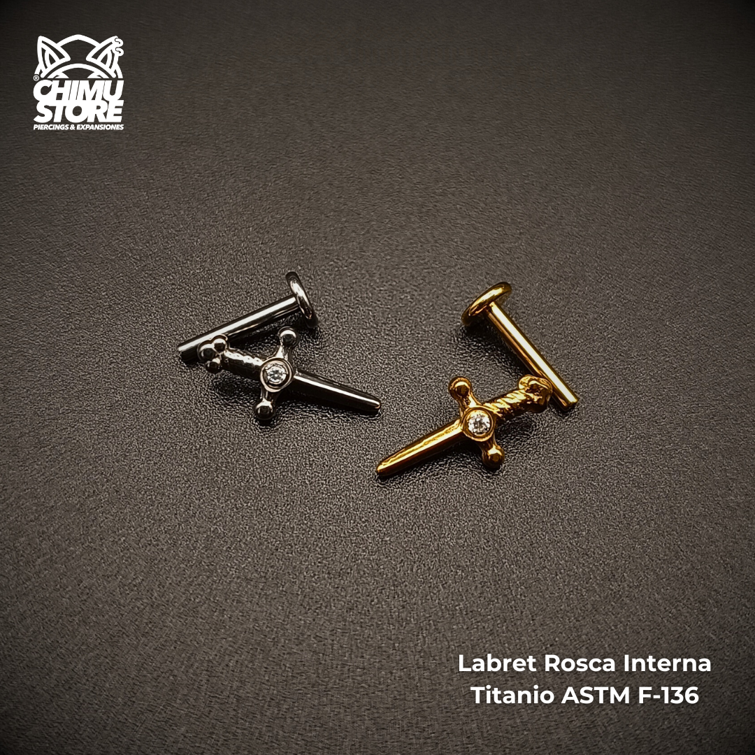 Labret Titanio ASTM F-136 - Daga con Zirconia (1,2mm;8mm) (16G)