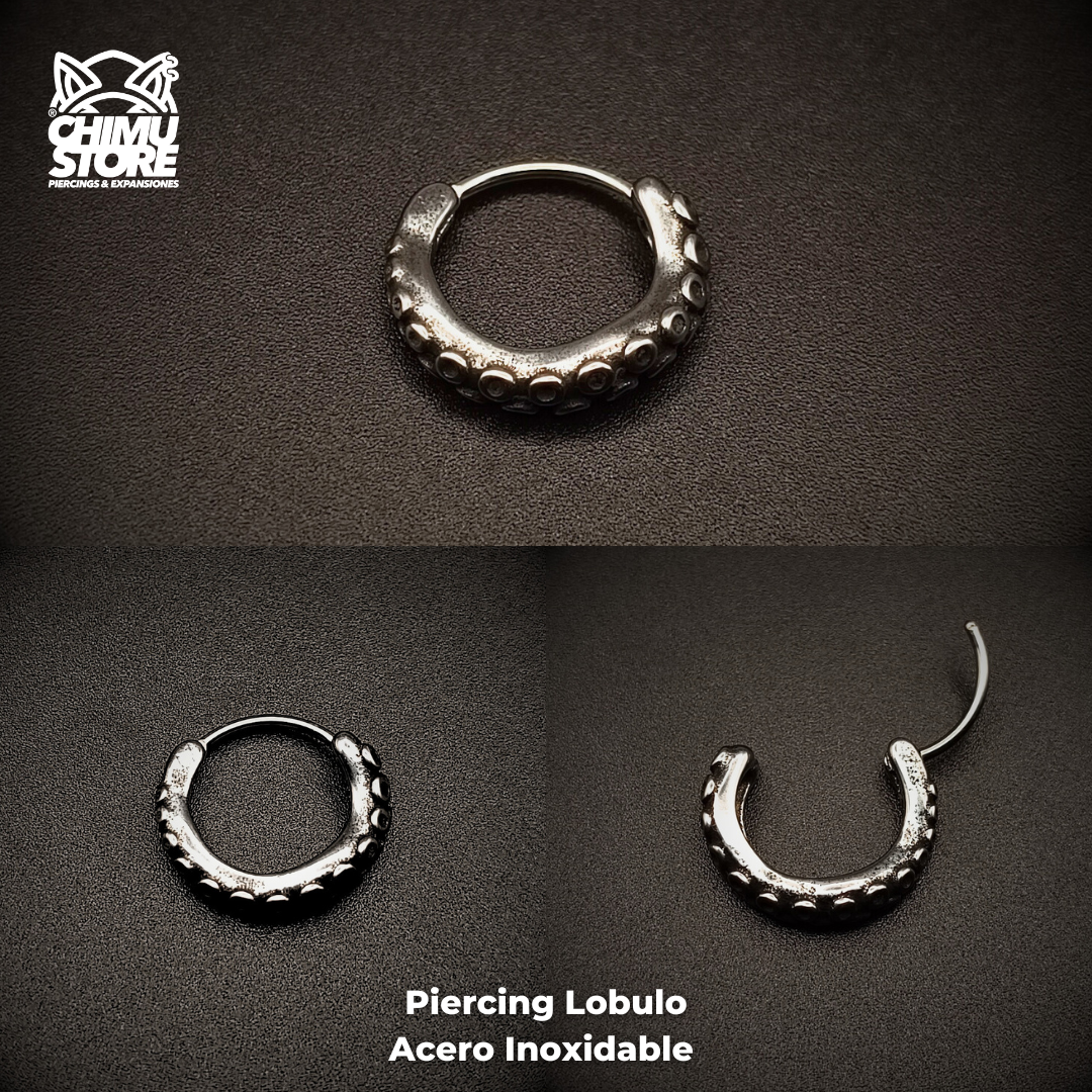 NEW Piercing Lobulo Acero Inoxidable - Tentaculo de Pulpo (1mm;11mm)