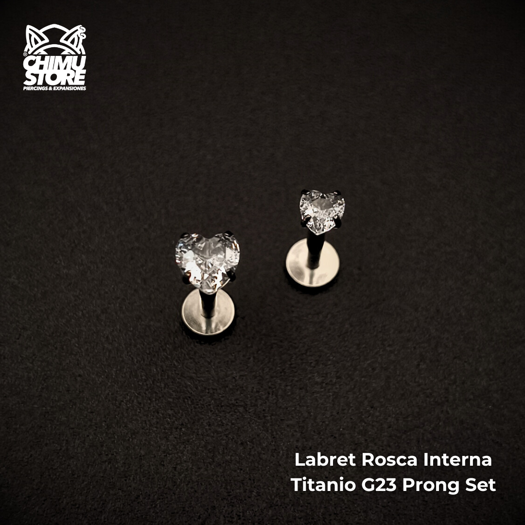 NEW Labret (HC) Titanio G23 - Prong Set Corazón Zirconia (1,2mm;8mm) (16G)
