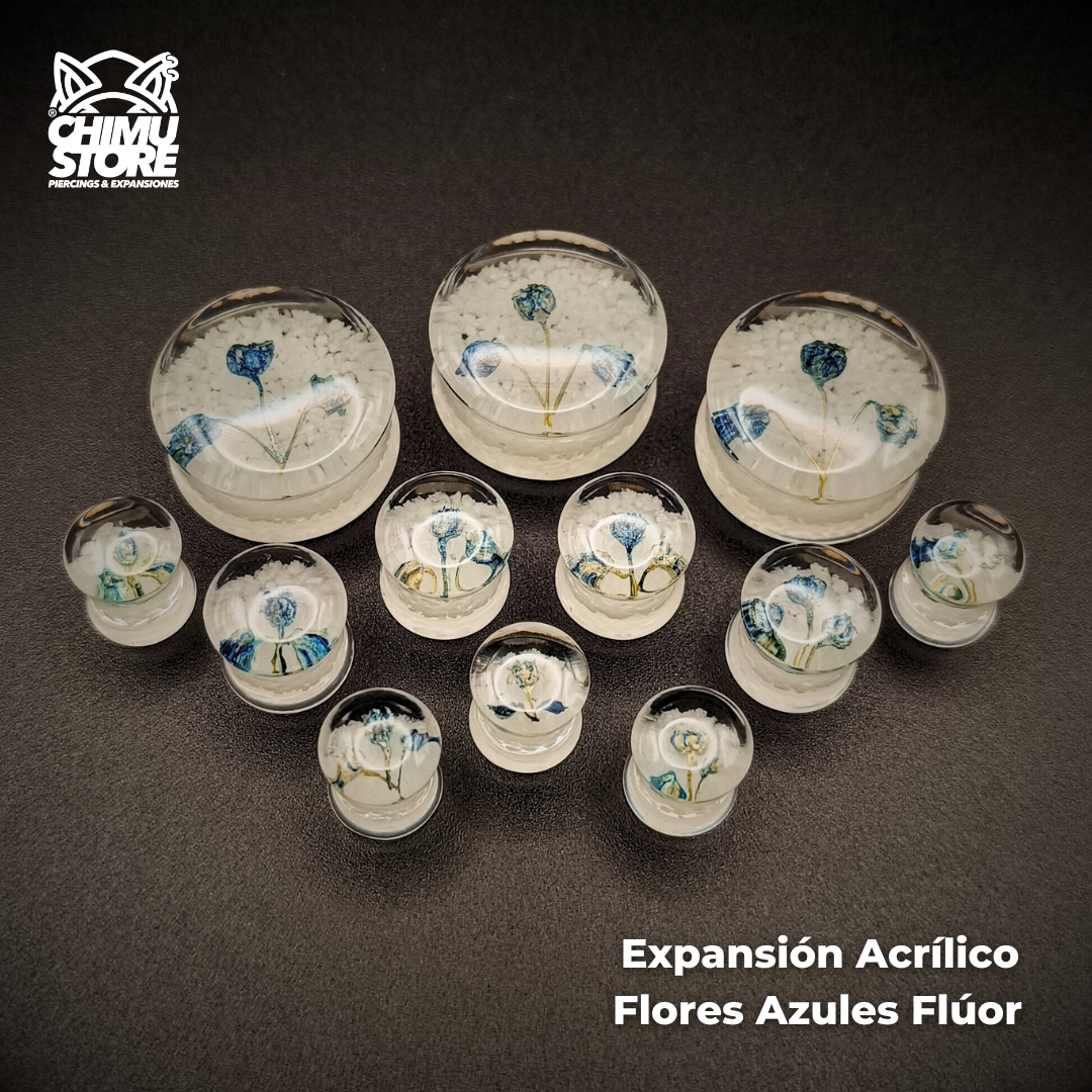 NEW Expansiones Acrílico - 3 Flores Azules Fluor (8mm a 30mm)