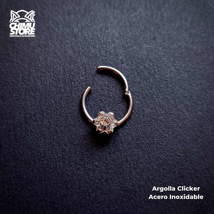 NEW Argolla Clicker Acero Inoxidable - Flor de Cristales (1,2mm;10mm) (16G)