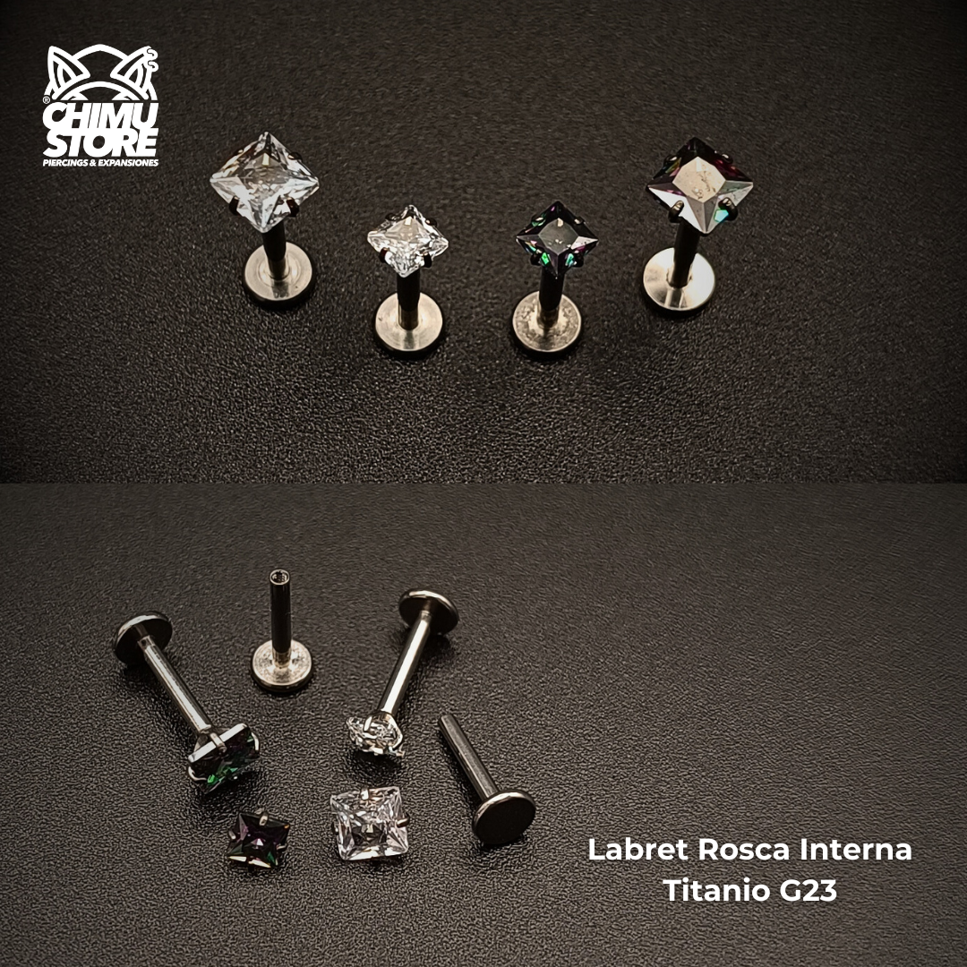 NEW Labret Titanio G23 - Prong Set Zirconia Cuadrada (1,2mm;8mm) (16G)