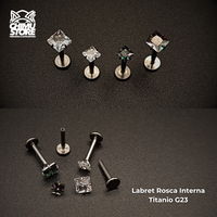 NEW Labret Titanio G23 - Prong Set Zirconia Cuadrada (1,2mm;8mm) (16G)