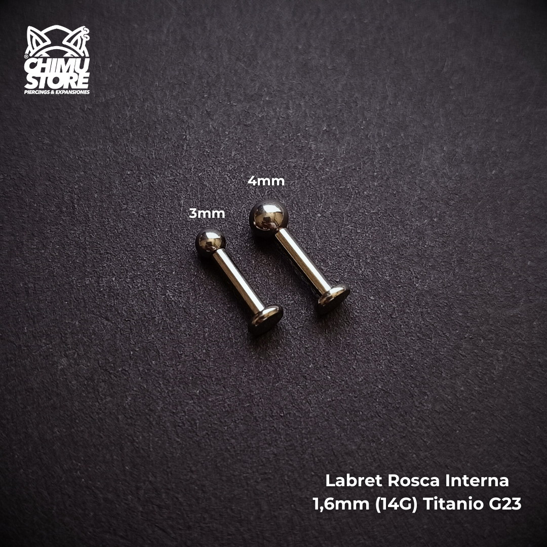 NEW Labret Rosca Interna Titanio G23 - Bolitas de 3mm y 4mm (1,6mm) (14G)