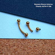 NEW Banana Rosca Interna Titanio ASTM F-136 - Dorado Bolitas 3mm (1,2mm) (16G)