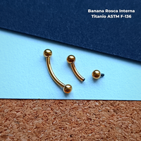 Banana Rosca Interna Titanio ASTM F-136 - Dorado Bolitas 3mm (1,2mm) (16G)