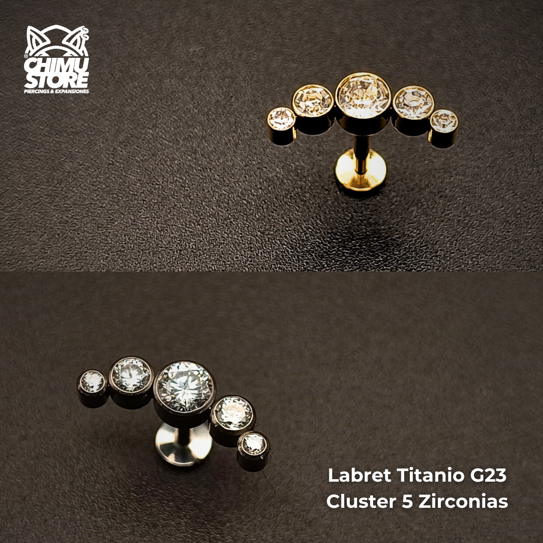 NEW Labret (HC) Titanio G23 - Cluster 5 Zirconias (1,2mm) (16G)