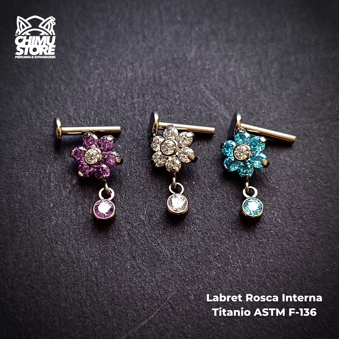 NEW Labret Titanio ASTM F-136 - Flor Zirconias Colgante (1,2mm;8mm) (16G)