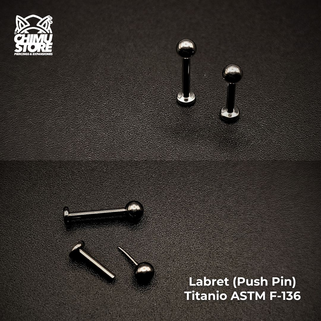 NEW Labret (Push Pin) Titanio ASTM F-136 - Bolita 3mm (1,2mm) (16G)